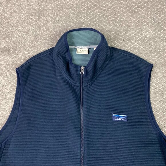 LL Bean Vest Men's XL Blue Lakewashed Double Knit Full Zip Sweatshirt 521644 - Picture 2 of 9